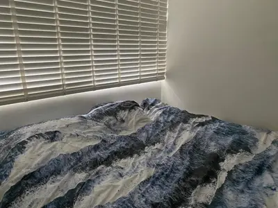 a bed in a corner of a room with a window at Roses in Amstelveen