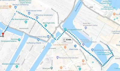 a map of the city of dublin with a red dot at Canal Studio Apartment in Amsterdam