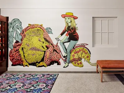 a woman riding a horse mural in a room at Generator Amsterdam in Amsterdam