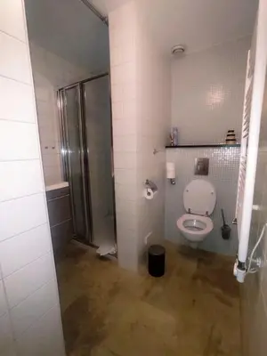 a bathroom with a toilet and a shower at Studio53Amsterdam in Amsterdam