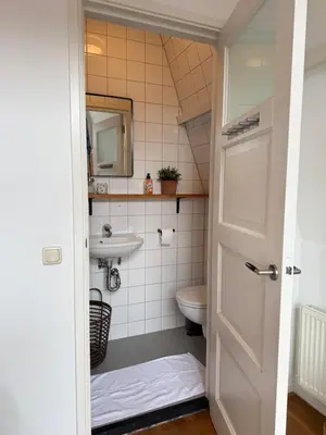 a bathroom with a toilet and a sink at At Loum in Alkmaar