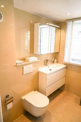 a bathroom with a white toilet and a sink at The Balcony at Prinsen Canal apartment Amsterdam in Amsterdam