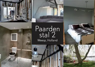a collage of pictures of a bedroom and a room at Paardenstal, Private House with wifi and free parking for 1 car in Weesp
