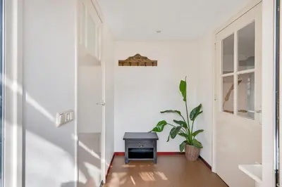 a hallway with a table and a potted plant at 't Zwanennest in Egmond aan den Hoef