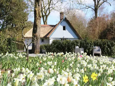 a white house with flowers in front of it at Holiday Home in Bergen near the Beach in Bergen
