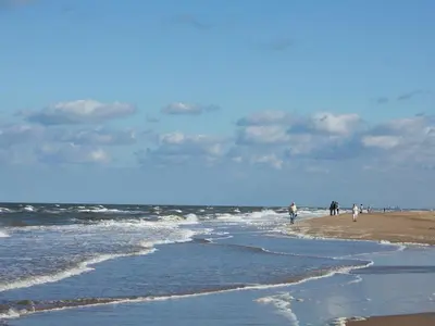 a group of people walking on the beach at Apartment in Katwijk near the Beach in Katwijk
