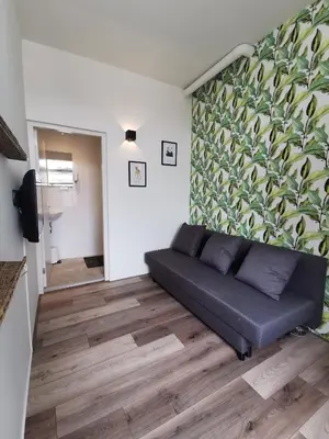 a living room with a couch and a wall at Mio appartementen in Zandvoort