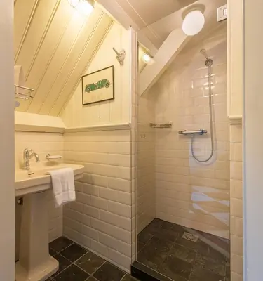 a bathroom with a shower and a sink at Logement aan de Vecht in Breukelen
