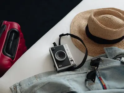 a camera on top of a belt with a hat at Conscious Hotel The Tire Station in Amsterdam