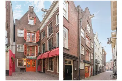 two pictures of a street in an old city at Rembrandt Studio's in Amsterdam