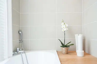 a white bath tub with a plant in a bathroom at The Market Retreat in Amsterdam