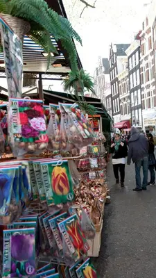 a group of people walking around a street market at Residence Flower Market in Amsterdam