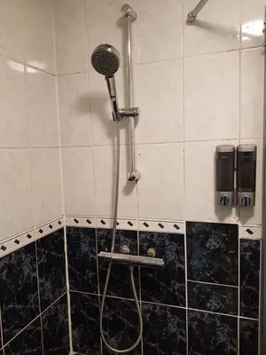 a shower with a shower head in a bathroom at Sunny Guesthouse in Amsterdam