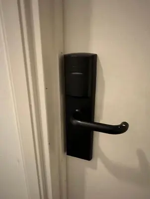 a door with a black handle on a door at Hotel Hortus in Amsterdam