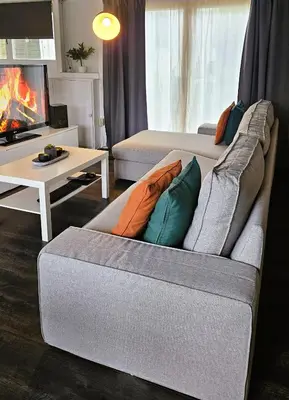 a living room with a couch and a fireplace at Boathouse Amsterdam with bikes in Amsterdam