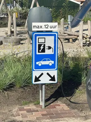 a sign for a parking meter with a car on it at The Beach House in Noordwijkerhout