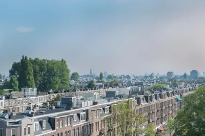 an aerial view of a city with buildings at Conscious Hotel Vondelpark in Amsterdam