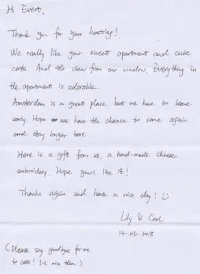 a letter to my mother thanking me for helping her cope at Classy Room 17th C Canalhouse in Amsterdam