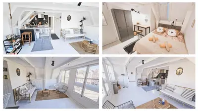 a collage of three pictures of a living room and a bedroom at Your a Royalty - Equal Design by JoyJoyJoy - Top Floor and Top Views - Creating houses for the poor in Amsterdam