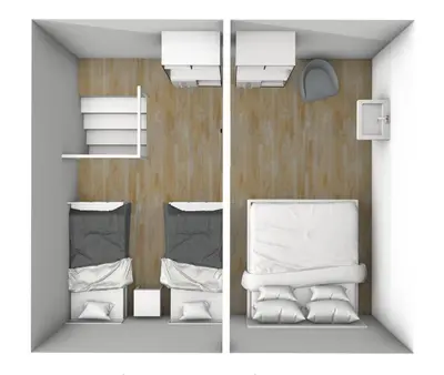 two views of a room with two bunk beds at Zilt Noordwijk in Noordwijk aan Zee