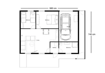 a floor plan of a house with a car at Spacious Family Holiday Home (7p), Free indoor parking in Zandvoort
