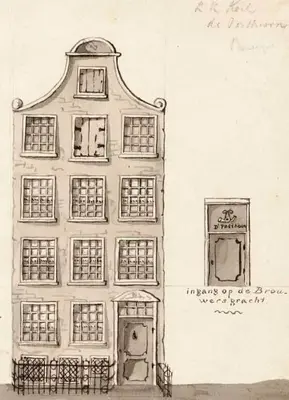 a drawing of a building with windows and doors at The Posthoorn Amsterdam in Amsterdam