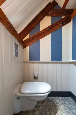 a bathroom with a white toilet in a room at Boerenhofstede de Overhorn in Weesp