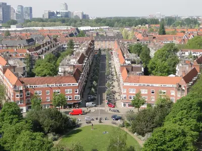 an aerial view of a city with buildings at Beautiful penthouse near Rai and centre in Amsterdam
