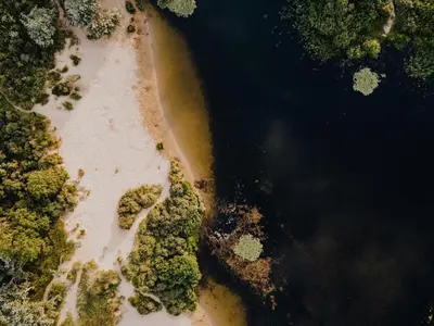 an aerial view of a body of water at Jopie's Guesthouse in Zandvoort