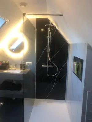 a bathroom with a shower and a sink at B&B Marialin in Wijdewormer