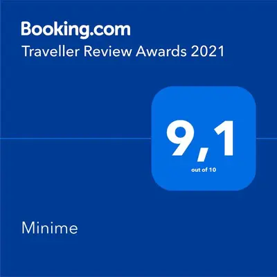 a blue box with the text travel review awards at Minime in Bergen