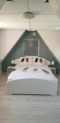 a bedroom with a large bed with cats on it at B&B Beemsterlust in Westbeemster