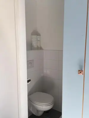 a bathroom with a toilet in a small room at De Vuurdoorn in Bergen