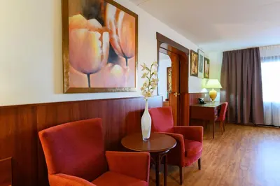 a room with chairs and a table with a vase on it at De Rijper Eilanden in De Rijp
