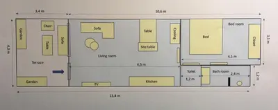 a floor plan of a bathroom with yellow at Annadora Beach House - Private Parking in Zandvoort