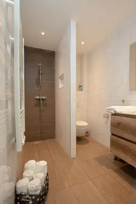 a bathroom with a shower and a toilet and a sink at Costa in Zandvoort