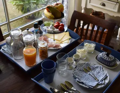 a table with a tray of food on top at Het Twiscker Huys in Twisk