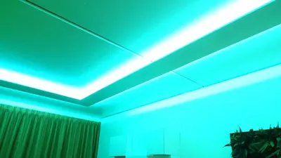a room with green lights on the ceiling at Studio Black Jack in Amsterdam