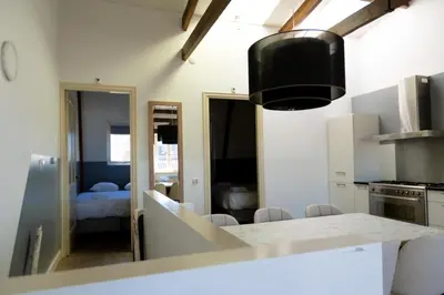 a kitchen with a counter top in a room at Plantage Hortus Apartments in Amsterdam
