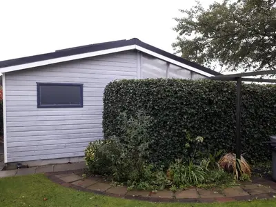 a white building with a window next to a hedge at Joy in Egmond-Binnen
