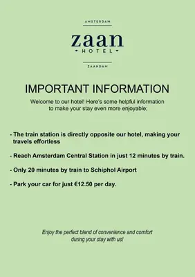 documentation of the important information welcome to our hotel heres some helpful information at Zaan Hotel Amsterdam - Zaandam in Zaandam