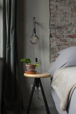 a table with a plant on it next to a bed at De oude slaght- luxe suite met buitensauna in Zaandam