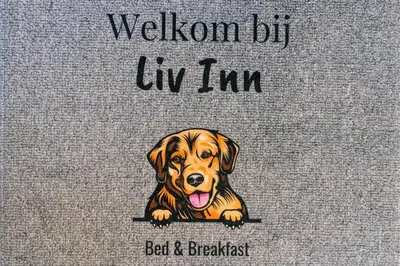 a drawing of a dog with the words welcome to lviv imn but at Liv Inn Hillegom in Hillegom