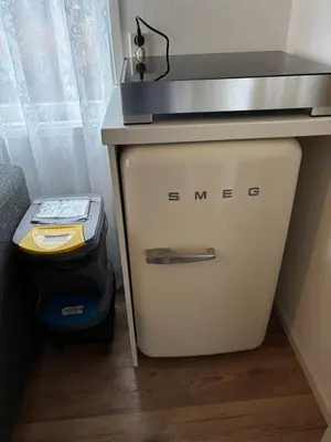 a small refrigerator with a counter and a sink at Rietzicht in Alkmaar