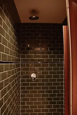 a black tiled shower with a toilet in a bathroom at Durty Nelly's Inn in Amsterdam