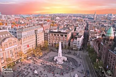 a view of a city with a monument in the middle at Studio Amsterdam in Amsterdam