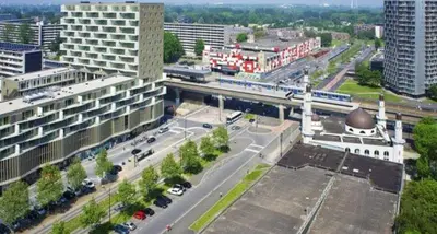 an aerial view of a city with buildings and a street at Studio Amsterdam in Amsterdam