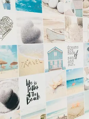 a collage of photos of the beach with inspirational words at Vakantiehuis Witsand 1 in Egmond aan Zee
