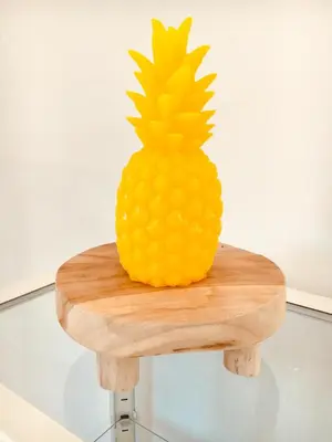 a pineapple sitting on top of a wooden stool at Vakantiehuis Witsand 1 in Egmond aan Zee