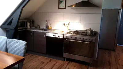a kitchen with a stove and a stove top oven at Zoetermeer City Center Loft Apartment in Zoetermeer